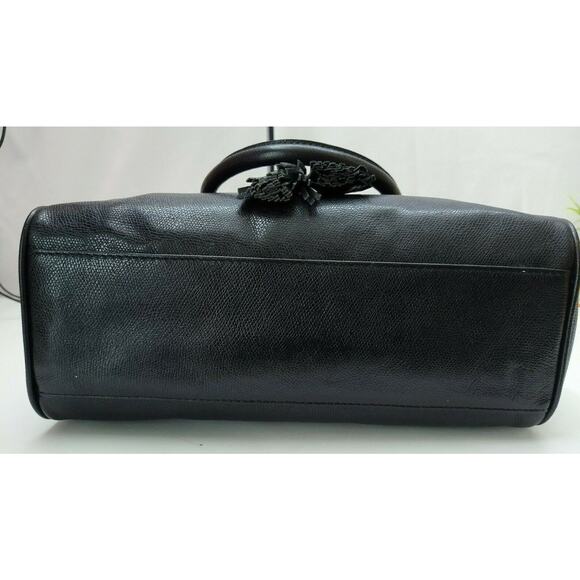Talbots Black Leather Tassel 2 Ways Turnlock Closure Satchel Shoulder Bag - Picture 6 of 14